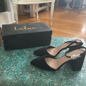 Lulus Marikoy Black Suede Pointed-Toe Ankle Strap Heels